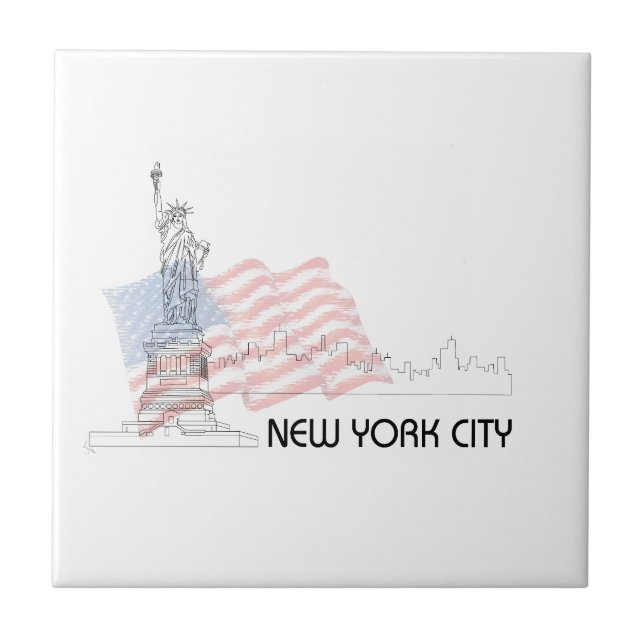 New York - Statue der Liberty USA Flag Fliese (Vorderseite)