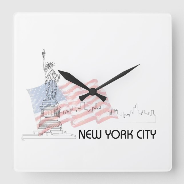 New York - Statue der Liberty USA Flag Quadratische Wanduhr (Vorderseite)