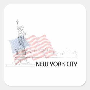 New York - Statue der Liberty USA Flag Quadratischer Aufkleber