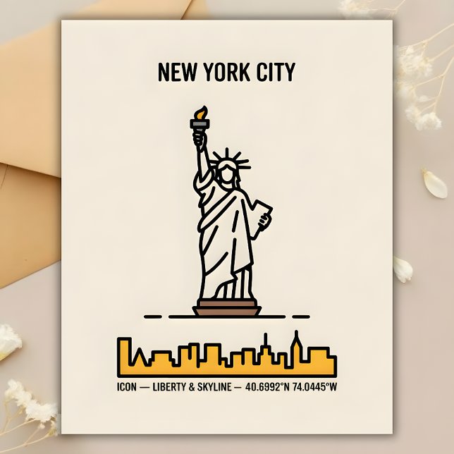 New York Statue of Liberty Minimal Line Art Travel Postkarte (New York Statue of Liberty Minimal Line Art Travel Postcard)