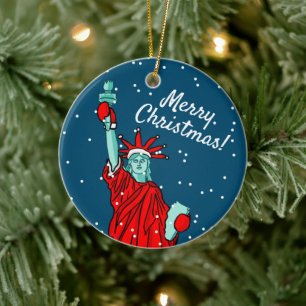 New York Statue of Liberty Santa Claus Weihnachten Keramik Ornament