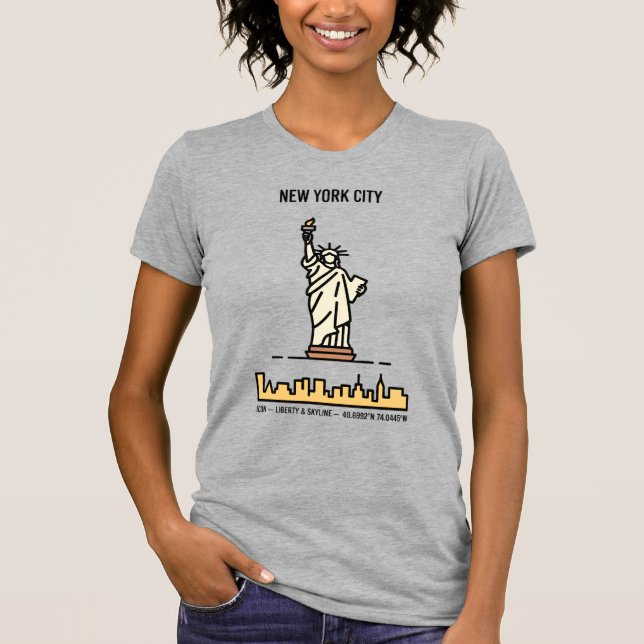 New York Statue of Liberty Skyline Simple Line Art T-Shirt (Vorderseite)