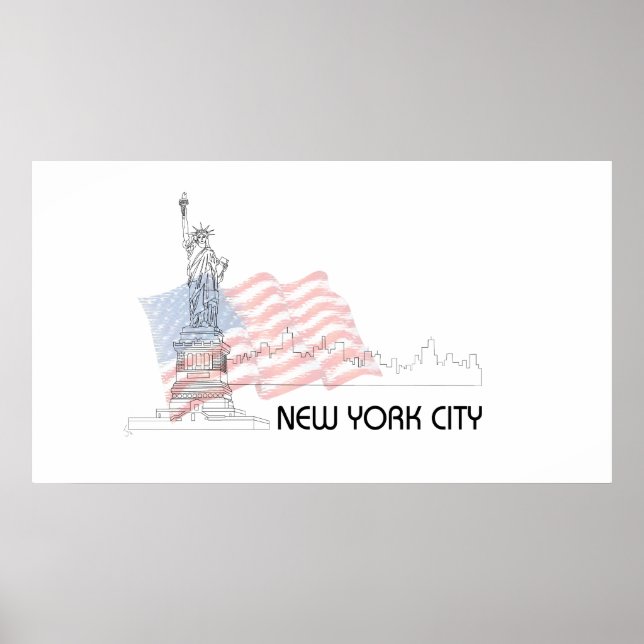 New York - Statue of Libery - USA Flag Graphic Poster (Vorne)