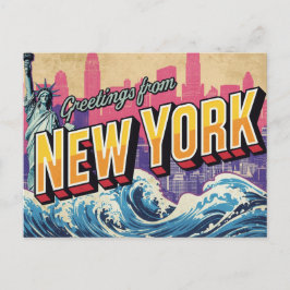 New York Statue Wave Skyline Postkarte