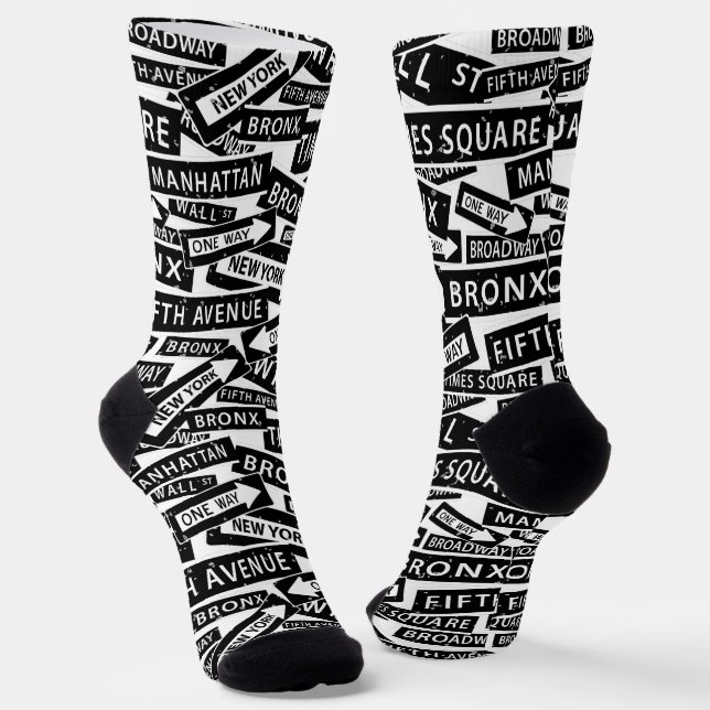 New York Street Signs Black and White Gemustert Socken (Gewinkelt)