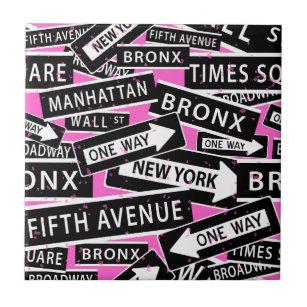 New York Street Signs Schwarz-weiß Pink Fliese