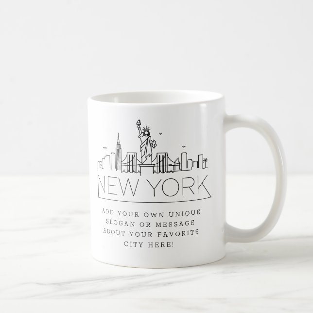 New York Stylized Skyline | Benutzerdefinierter Sl Kaffeetasse (Rechts)