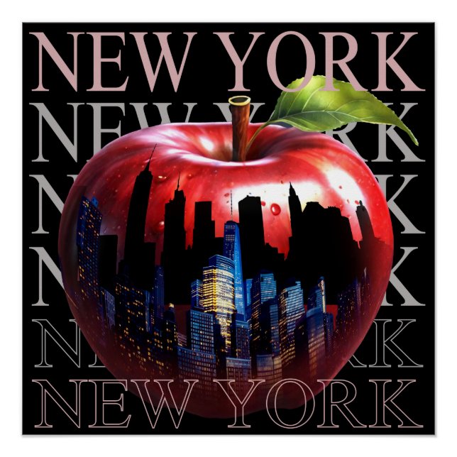 New York The Big Apple Frucht Silhouette City Poster (Vorderseite)