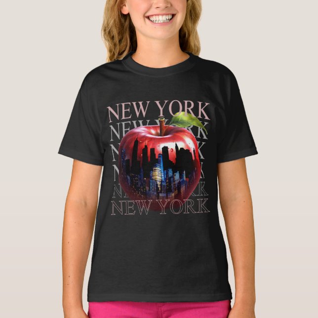 New York The Big Apple Frucht Silhouette City T-Shirt (Vorderseite)