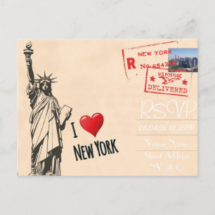 New York Themed Wedding RSVP Einladung mit Foto