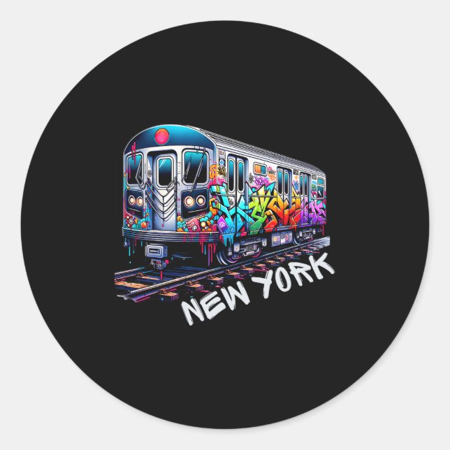 New York Train Graffiti Style, Nyc Subway Car Retr Runder Aufkleber (Vorderseite)