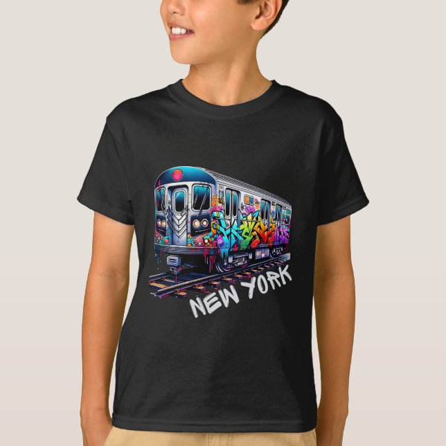 New York Train Graffiti Style, Nyc Subway Car Retr T-Shirt (Vorderseite)