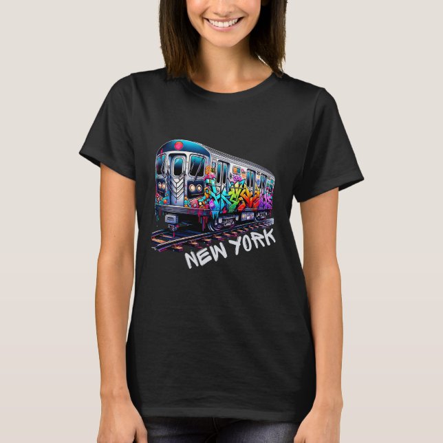 New York Train Graffiti Style, Nyc Subway Car Retr T-Shirt (Vorderseite)