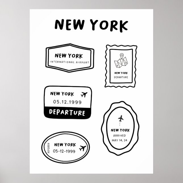 New York - Travel Briefmarke Collection | Minimali Poster (Vorne)