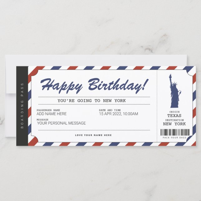 New York Trip Boarding Pass Ticket (Vorderseite)