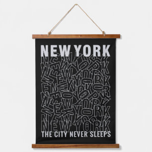 New York Typografie Wandteppich Mit Holzrahmen