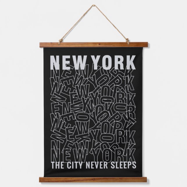 New York Typografie Wandteppich Mit Holzrahmen (Vorderseite)
