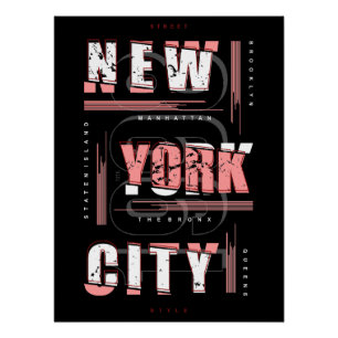 New York Typografy Grid: Boroughs & City Style Poster