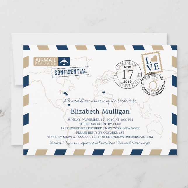 New York und New Jersey Airmail | Brautparty Einladung (Vorderseite)