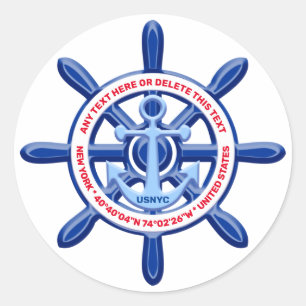 New York, United States, Customizable, Sea Travel Runder Aufkleber