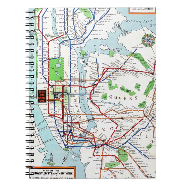 New York: Untergrundbahn Map, 1940 Notizblock (Vorderseite)