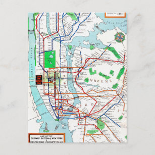 New York: Untergrundbahn Map, 1940 Postkarte