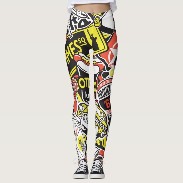 New York urban: Aufkleberpatchwork. Leggings (Vorderseite)