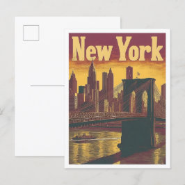 New York USA Art Vintage Travel Illustration Postkarte