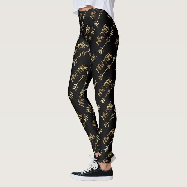 New York USA Black and Gold Look Typografie Leggings (Links)