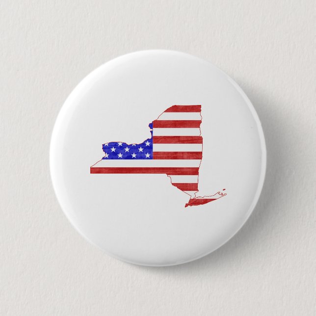 New York USA Flag Silhouette Staat Map Button (Vorderseite)