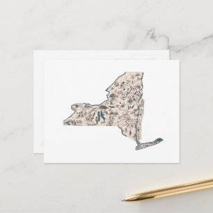 New York Vintag Picture Map Antik Staat Chart Postkarte