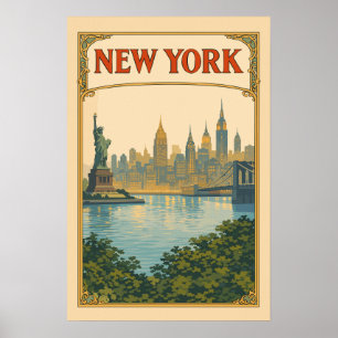 New York Vintage Skyline Reise Poster