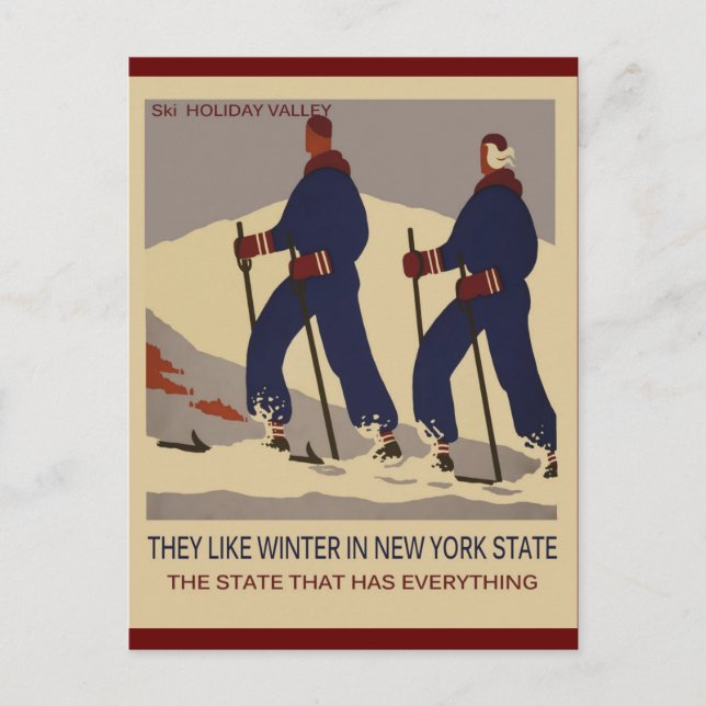 New York Vintage Travel Poster Ski Postkarte (Vorderseite)