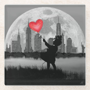NEW YORK Vollmond Mädchen mit Herzballon Untersetz Glasuntersetzer