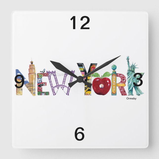 New York Wall Clock Quadratische Wanduhr (Vorderseite)