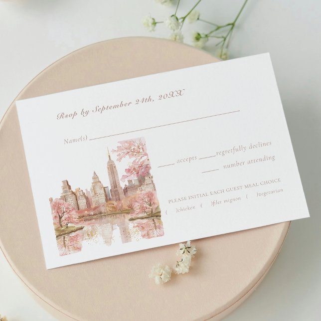 New York Wedding Dusty Pink RSVP Karte (Von Creator hochgeladen)