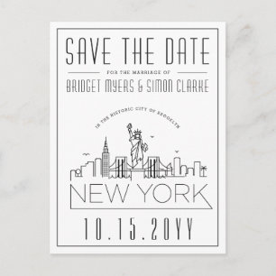 New York Wedding   Stilisierte Skyline Save the Da Postkarte