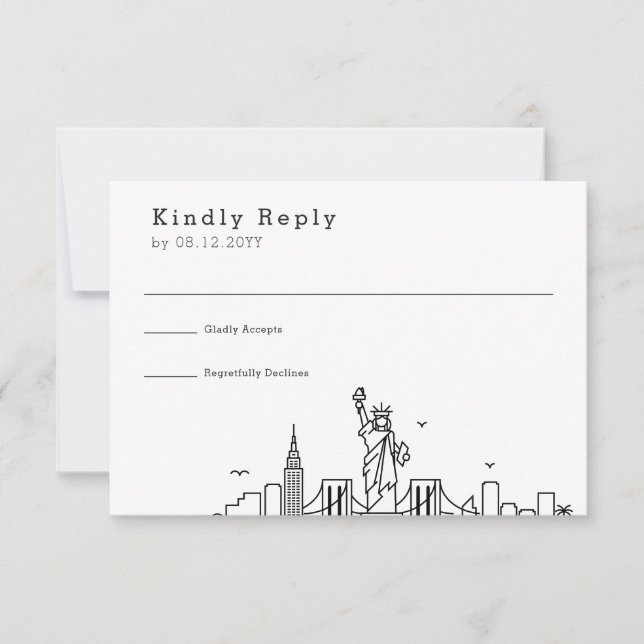 New York Wedding | Stilisierte Skyline-UAWG RSVP Karte (Vorderseite)