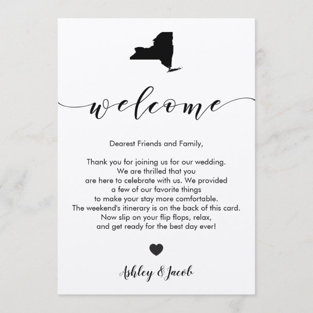 New York Wedding Welcome Letter & Itinerary Card Programm (Vorderseite)