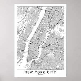 New York White Map Poster
