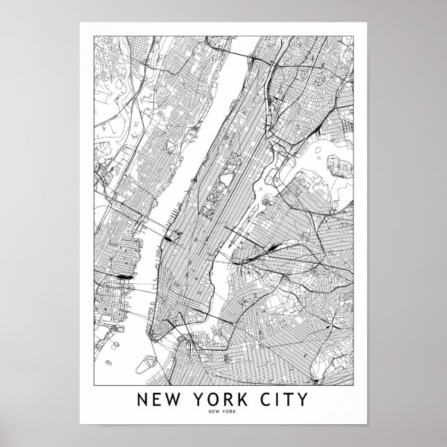 New York White Map Poster (Vorne)