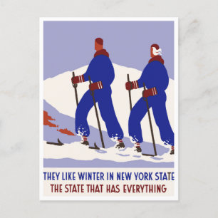 New York Winter Skifahren Vintage Reise Postkarte