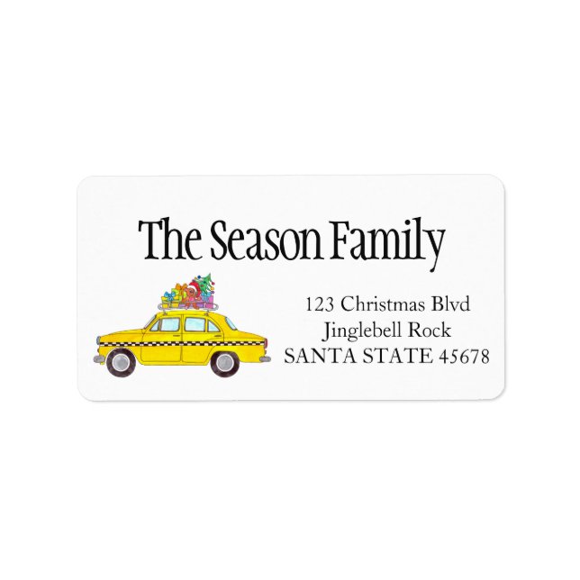 New York Yellow Cab Taxi mit Weihnachtsgeschenken Adressaufkleber (Vorne)