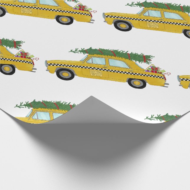 New York Yellow Cab Taxi Weihnachtsbaum Geschenkpapier (Ecke)