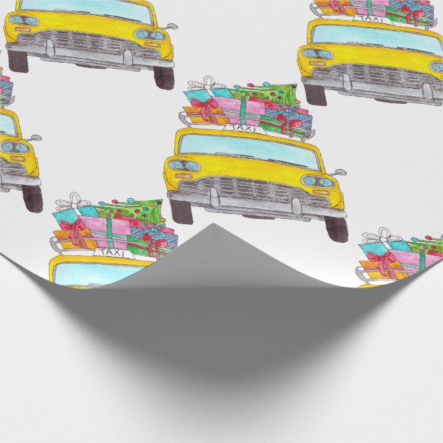 New York Yellow Cab Taxi Weihnachtsgeschenke Geschenkpapier (Ecke)