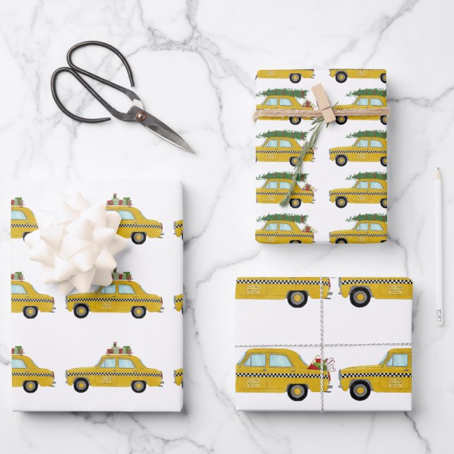 New York Yellow Cab Taxi Weihnachtsgeschenke Geschenkpapier Set (Vorderseite)
