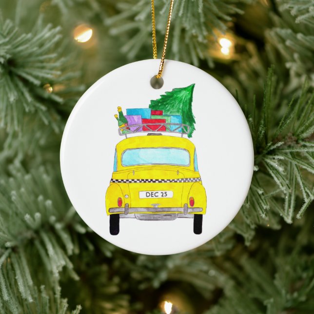 New York Yellow Cab Taxi Weihnachtsgeschenke Keramik Ornament (Baum)