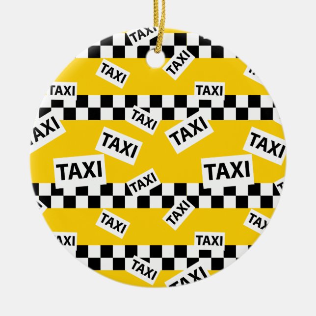 New York Yellow Taxi Cab Driver Checkerboard Keramik Ornament (Vorne)