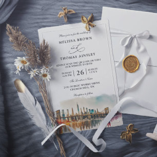 New York Ziel Moderne Budget QR-Code Hochzeit Einladung