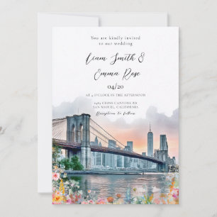 New York Ziel Wasserfarben Hochzeit Hochzeit Einladung